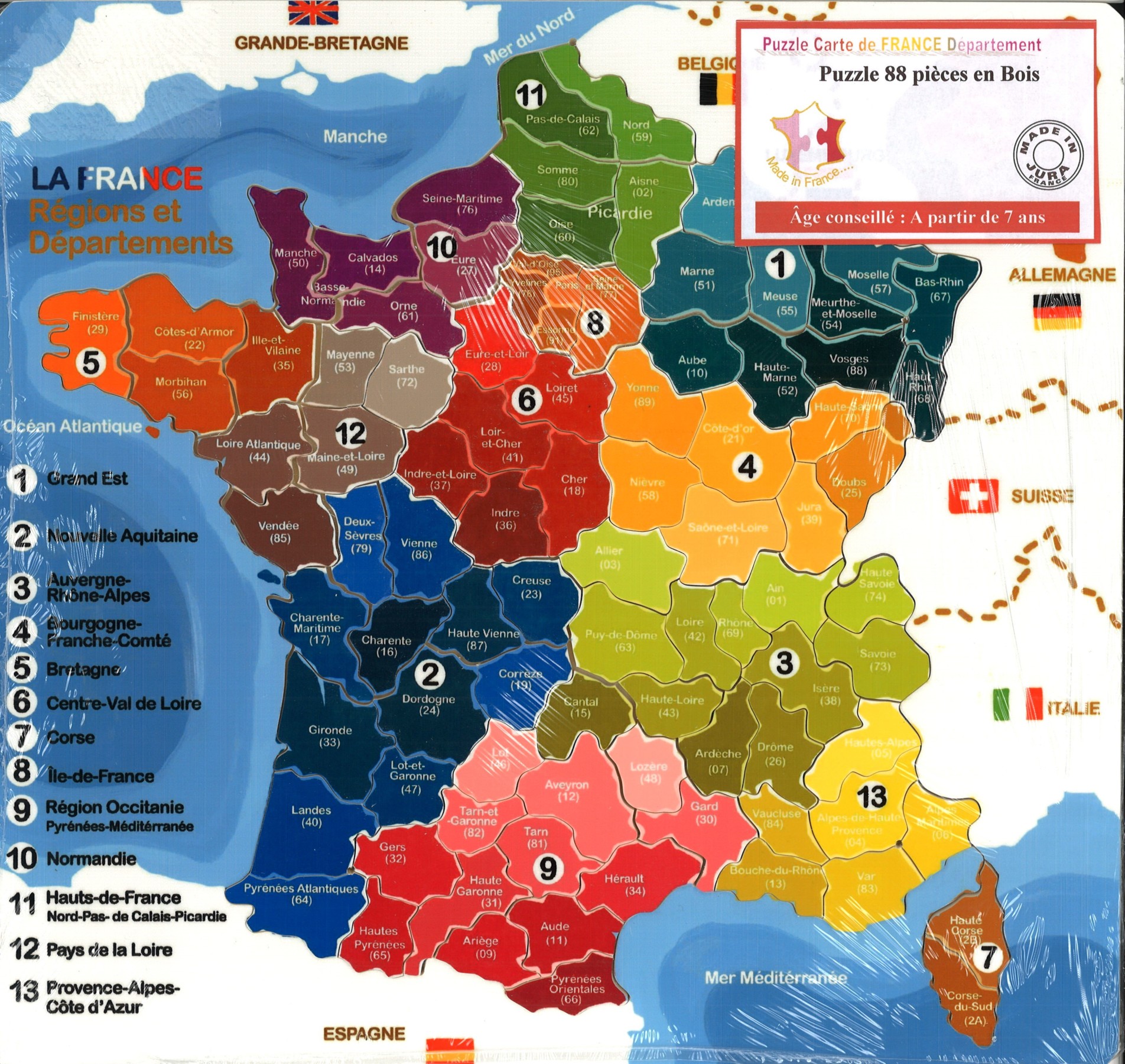 Carte de France - Puzzle 88 pièces - PUZZLE CARTE ÉDUCATIVE - BOUTIQUE JOUET