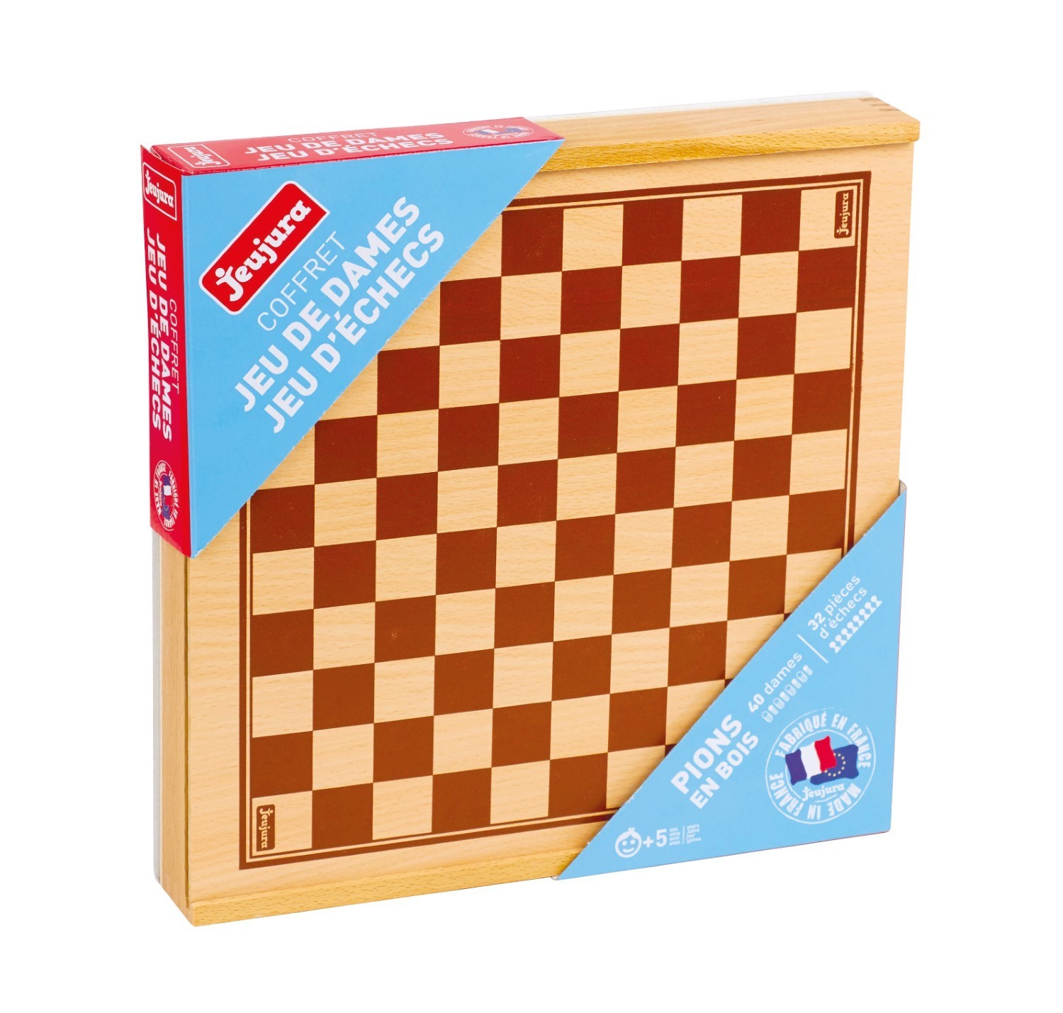 Jeux de dames et d'échecs en bois - Plateau réversible en bois
